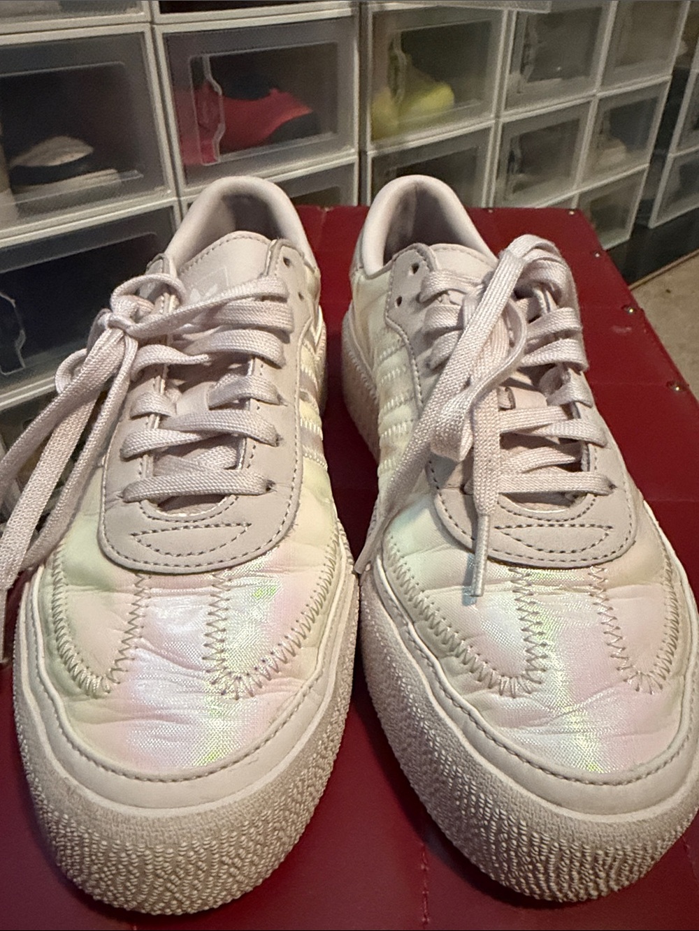 adidas White Samba Platform Sneakers with Iridescent Stripes - Picture 2 of 7